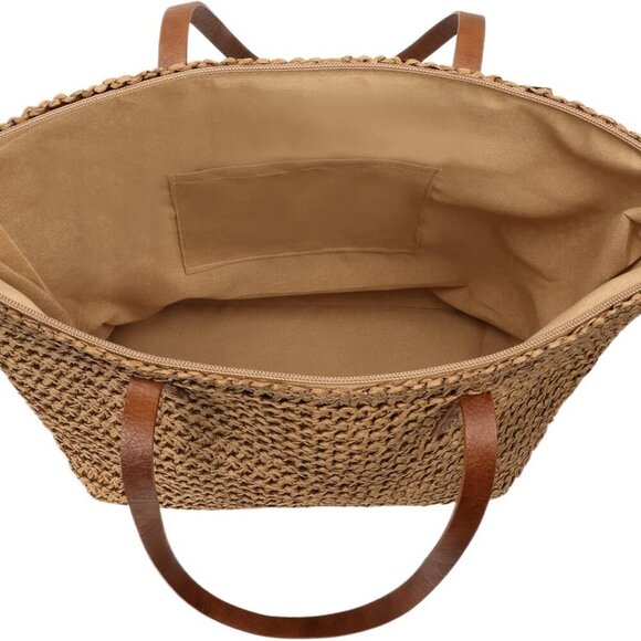 Womens Large Straw Tote Bag Handwoven Summer Beach Shoulder Purse - Picture 4 of 6